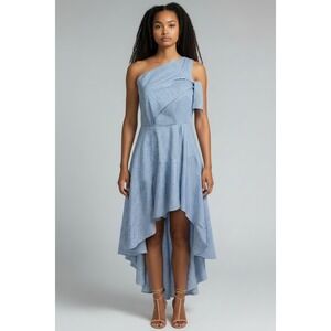 Anthropologie Mare Mare High-Low Dress Women's XS Blue White Stripe One Shoulder